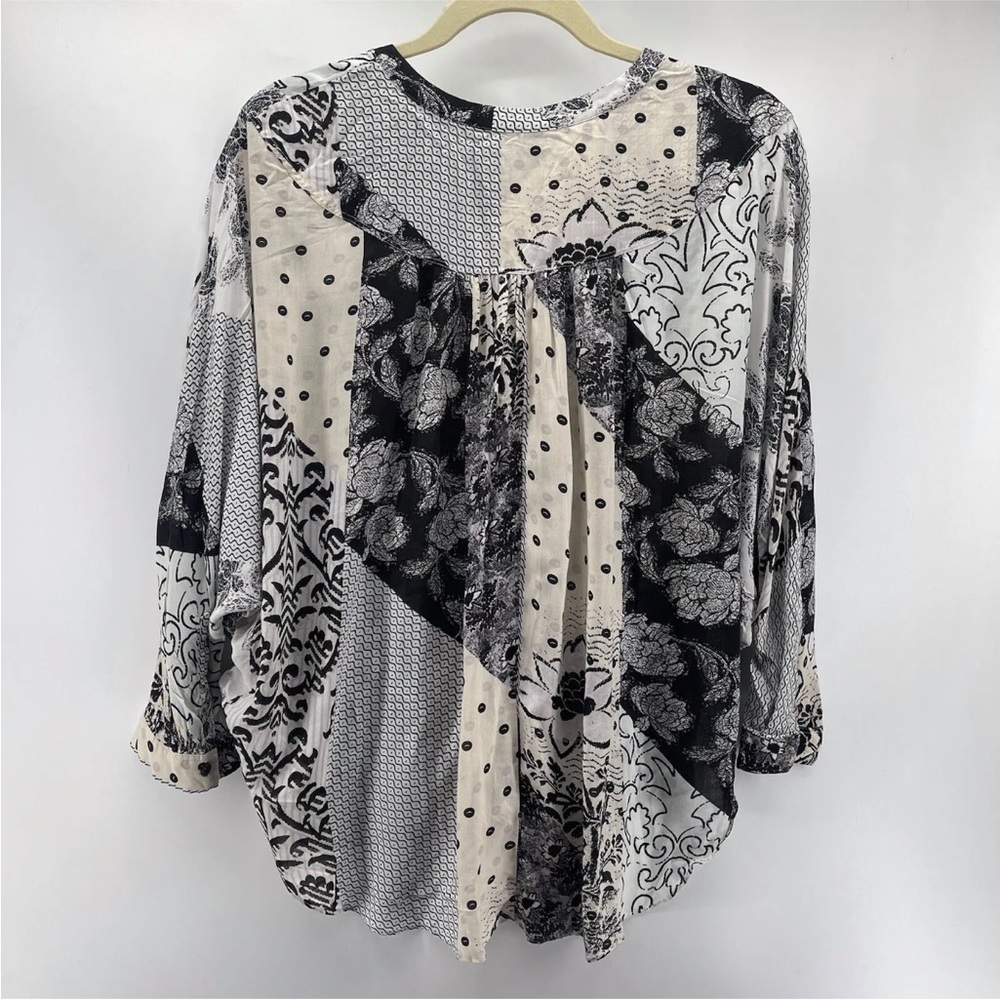 Anthropologie Maeve Popover Mixed Media 3/4 Sleeve Printed Top Size Small - Picture 2 of 5